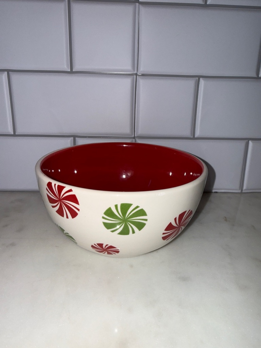 Festive Peppermint Ceramic Bowl - Red & Green